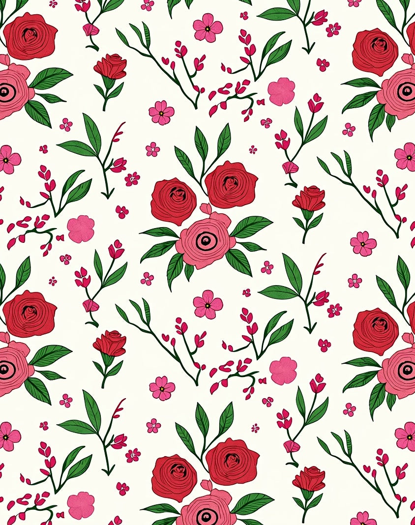 Romantic Red Pink Floral Pattern Rug