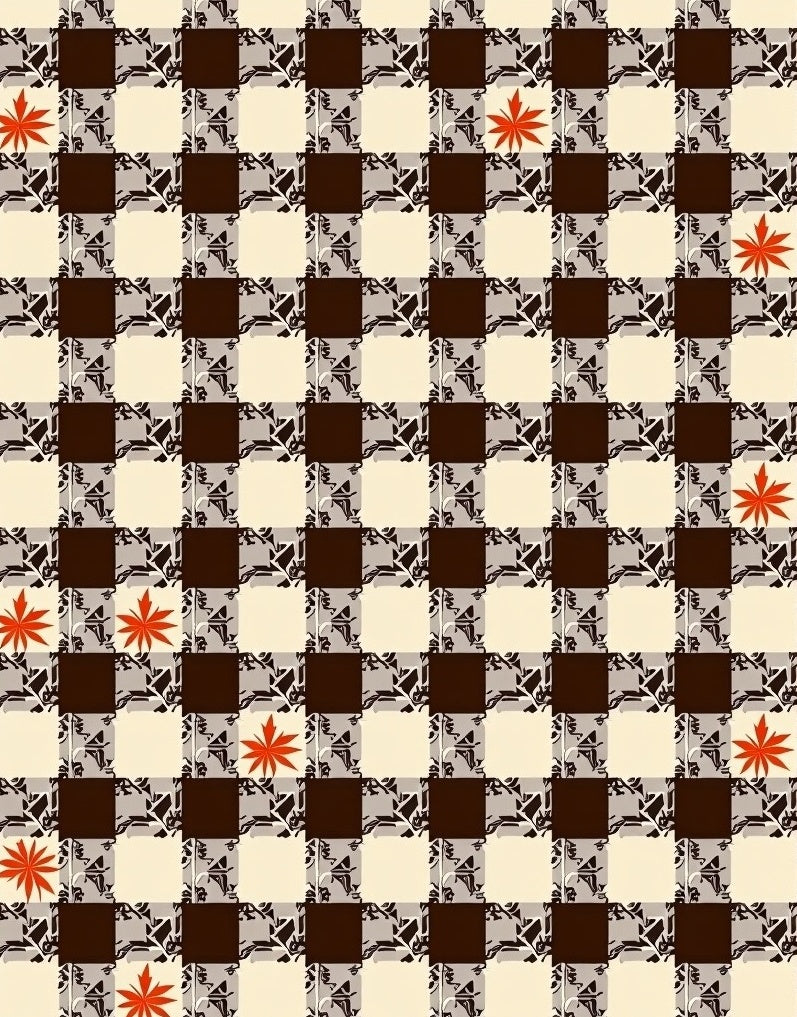 Checkerboard Design With Floral Accents Rug