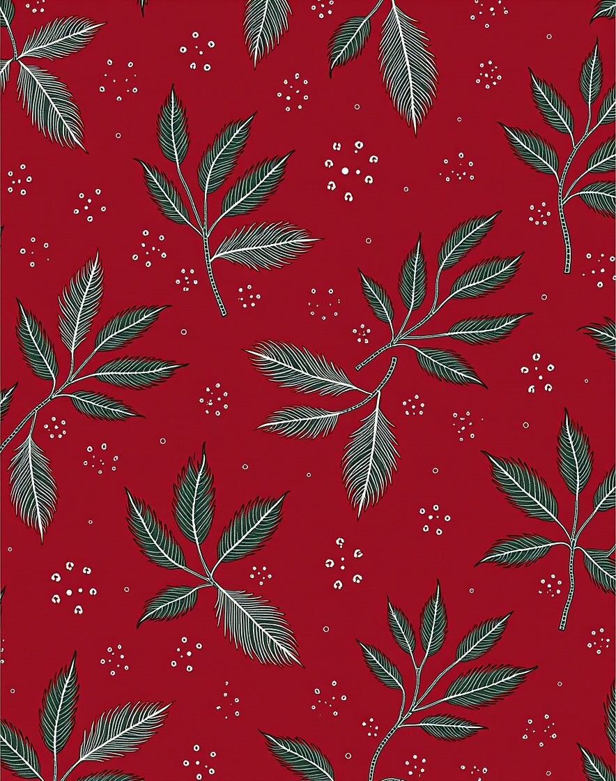 Red Leafy Branch Botanical Pattern Rug