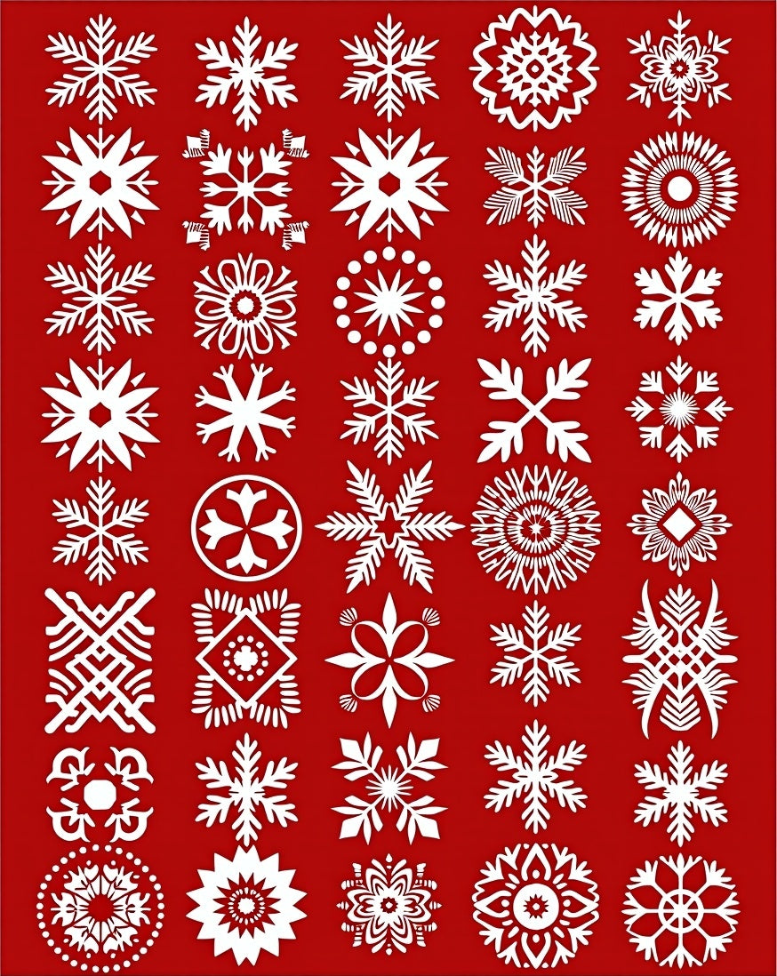 White Snowflake Medallion Collection Red Rug