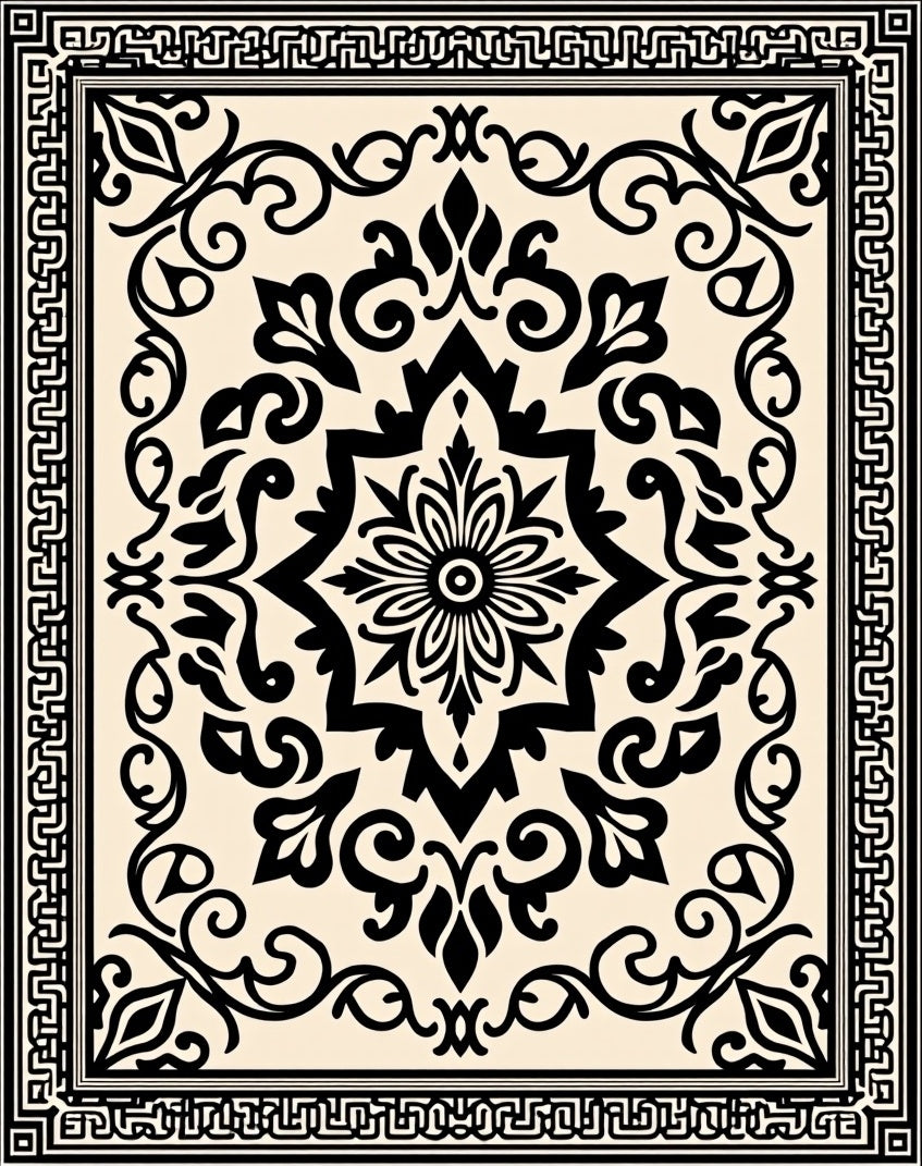 Vintage Floral Medallion Scroll Border Rug