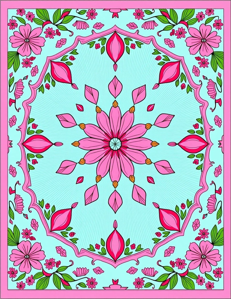 Pink Floral Medallion Mint Backdrop Rug