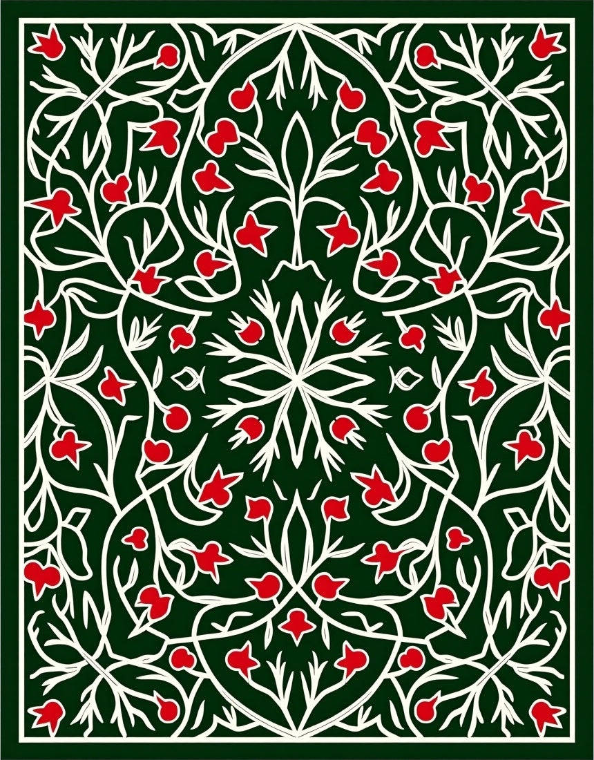 Crimson Forest Arabesque Vine Rug