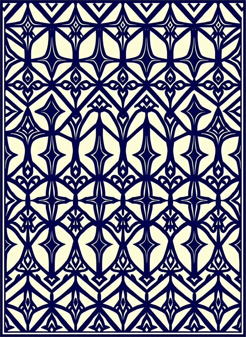 Navy And Cream Geometric Pattern Rug