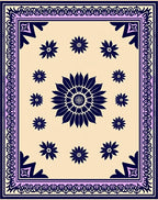 Navy Floral Bordered Ivory Rug
