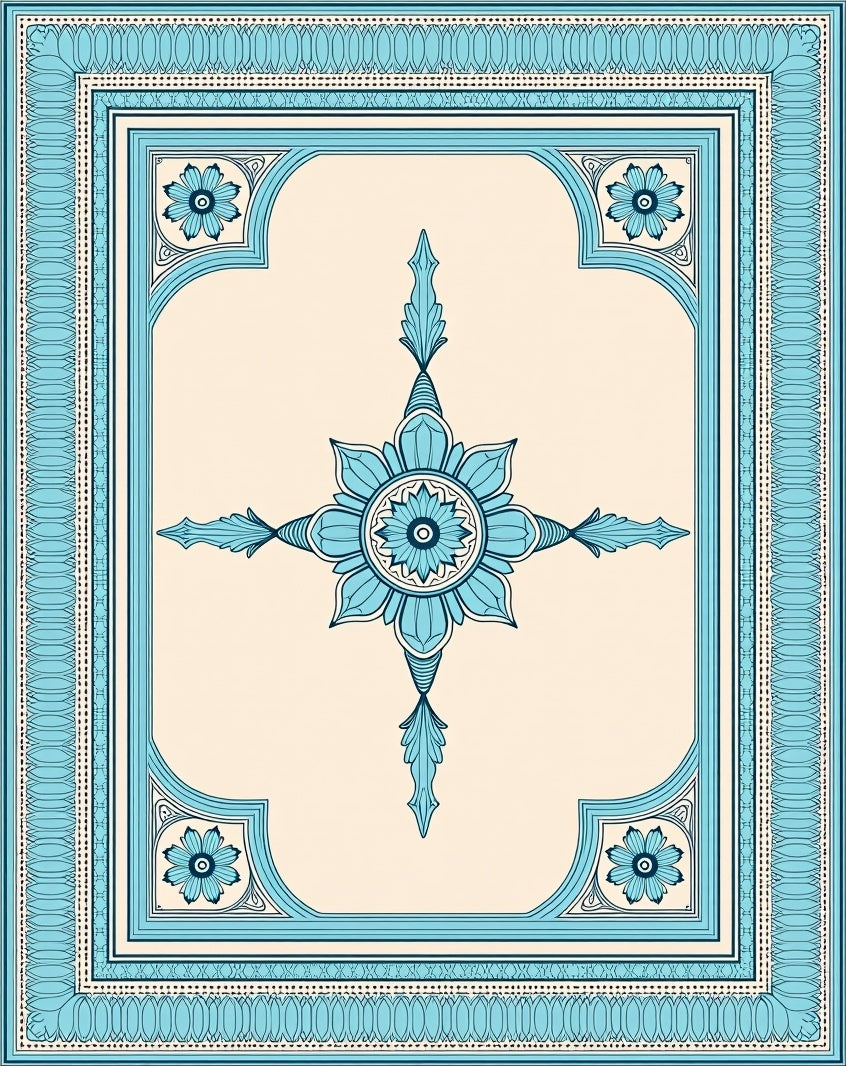 Teal Floral Medallion Border Rug