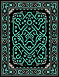 Black Aqua Intricate Floral Border Rug