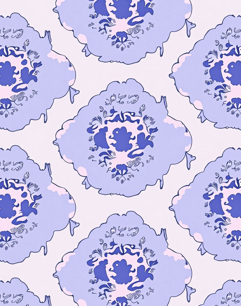 Ornate Floral Patterned Periwinkle Rug