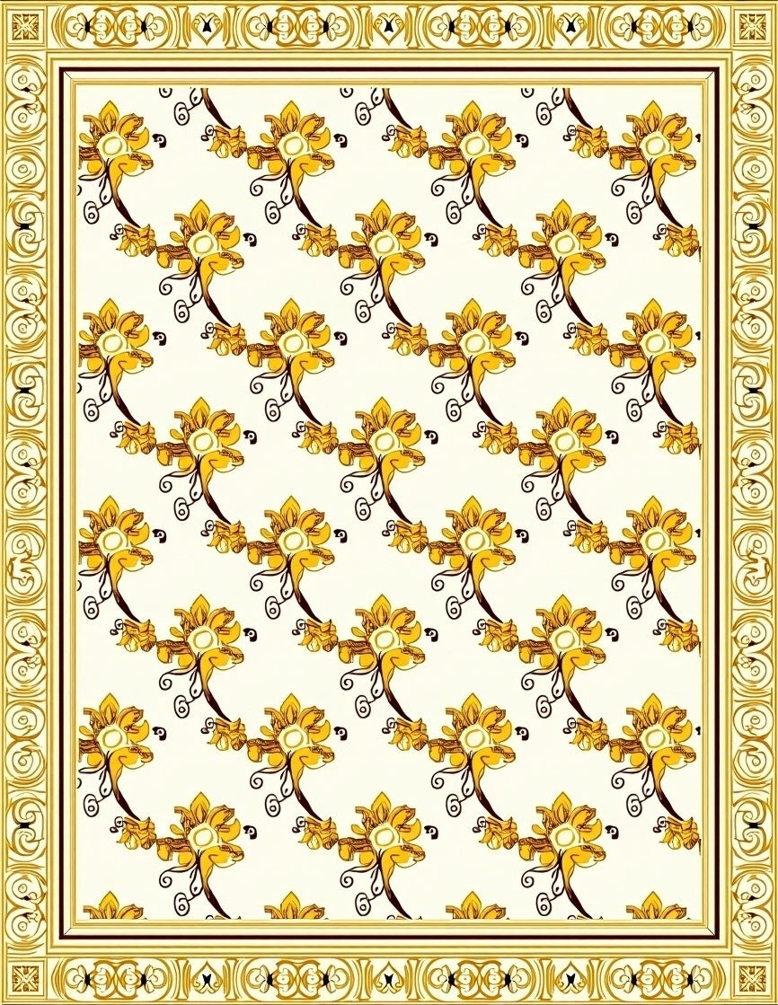 Golden Floral Vine Pattern Rug
