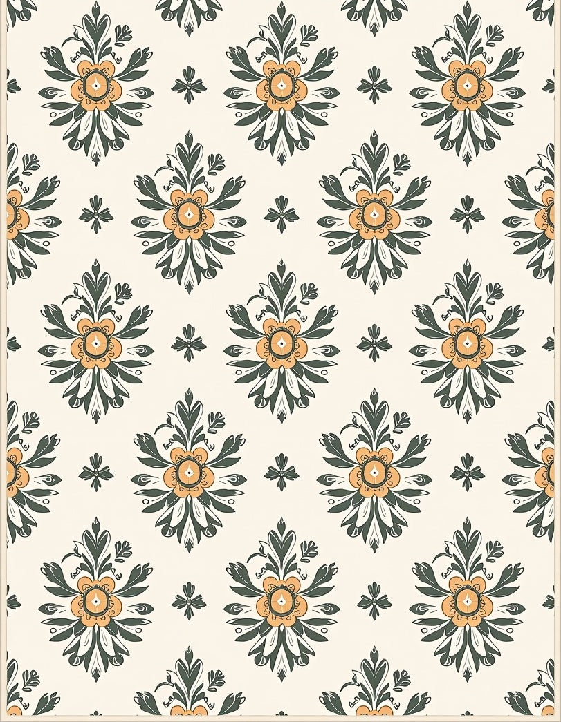 Floral Damask Style with 2 Colors Rug