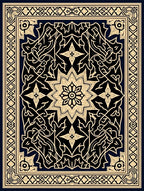 Elaborate Black Gold Floral Medallion Design Rug