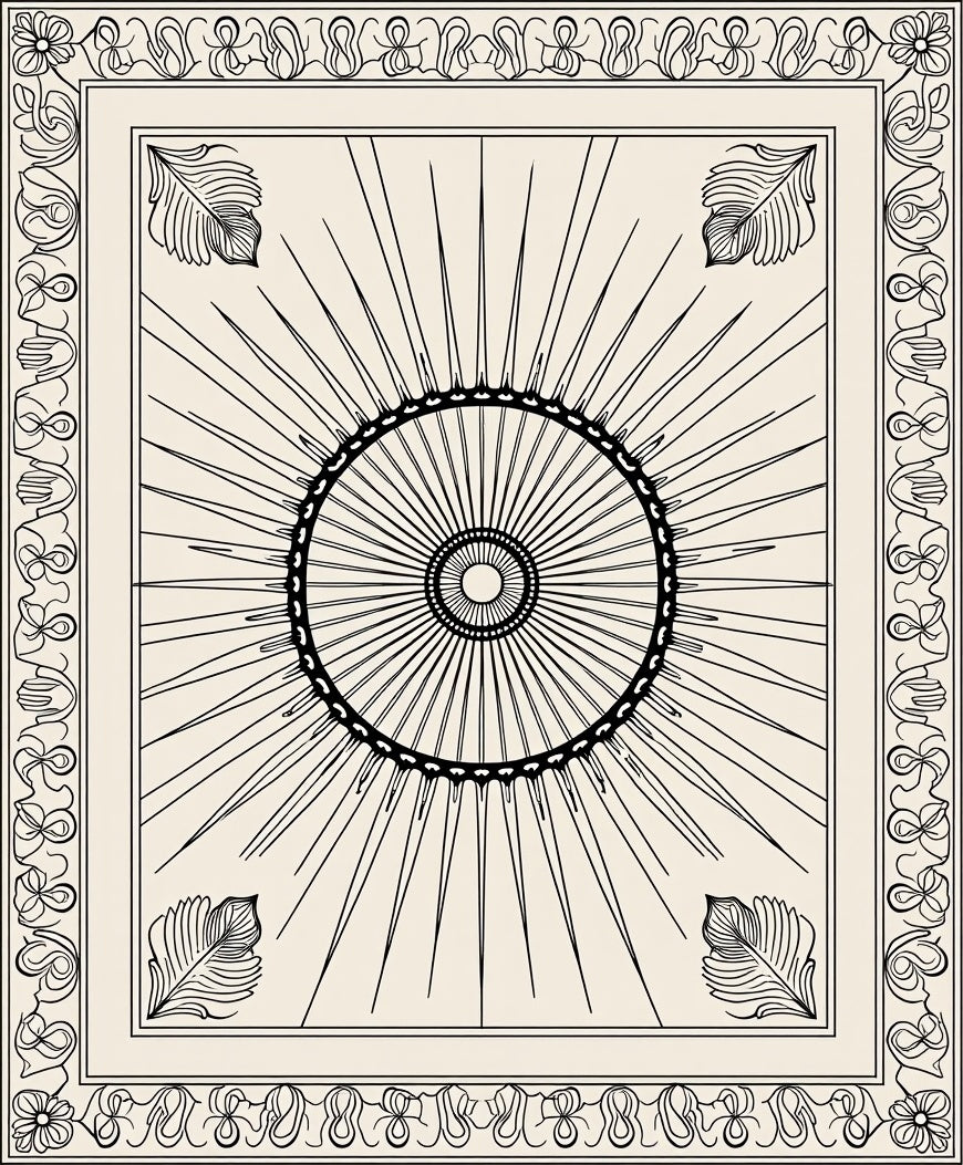 Sunburst Mandala Decorative Bordered Rug