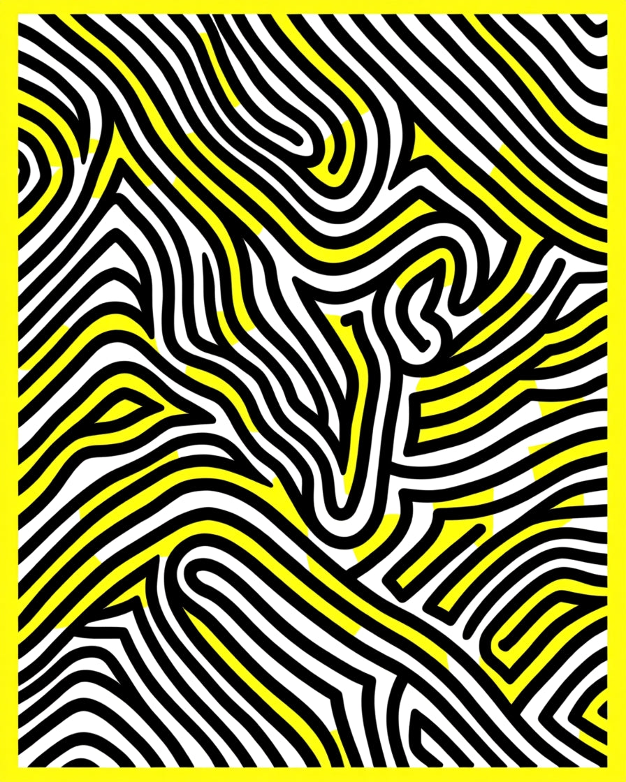 Bold Yellow And Black Maze Pattern Rug