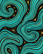 Aqua Gold Swirl Nature Pattern Rug