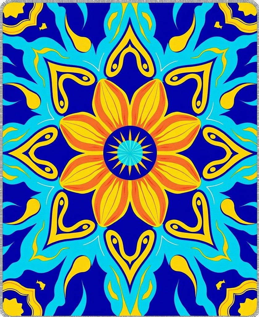 Vibrant Floral Pattern With Blue Yellow Accents Rug