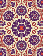 Ornate Floral Patterned Red Purple Rug