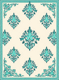 Turquoise Floral Damask Scrollwork Pattern Rug