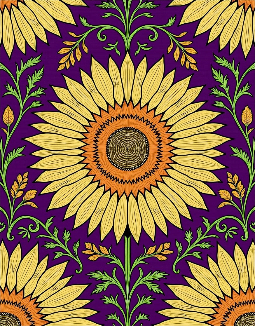 Sunflowers With Green Vine Pattern Rug