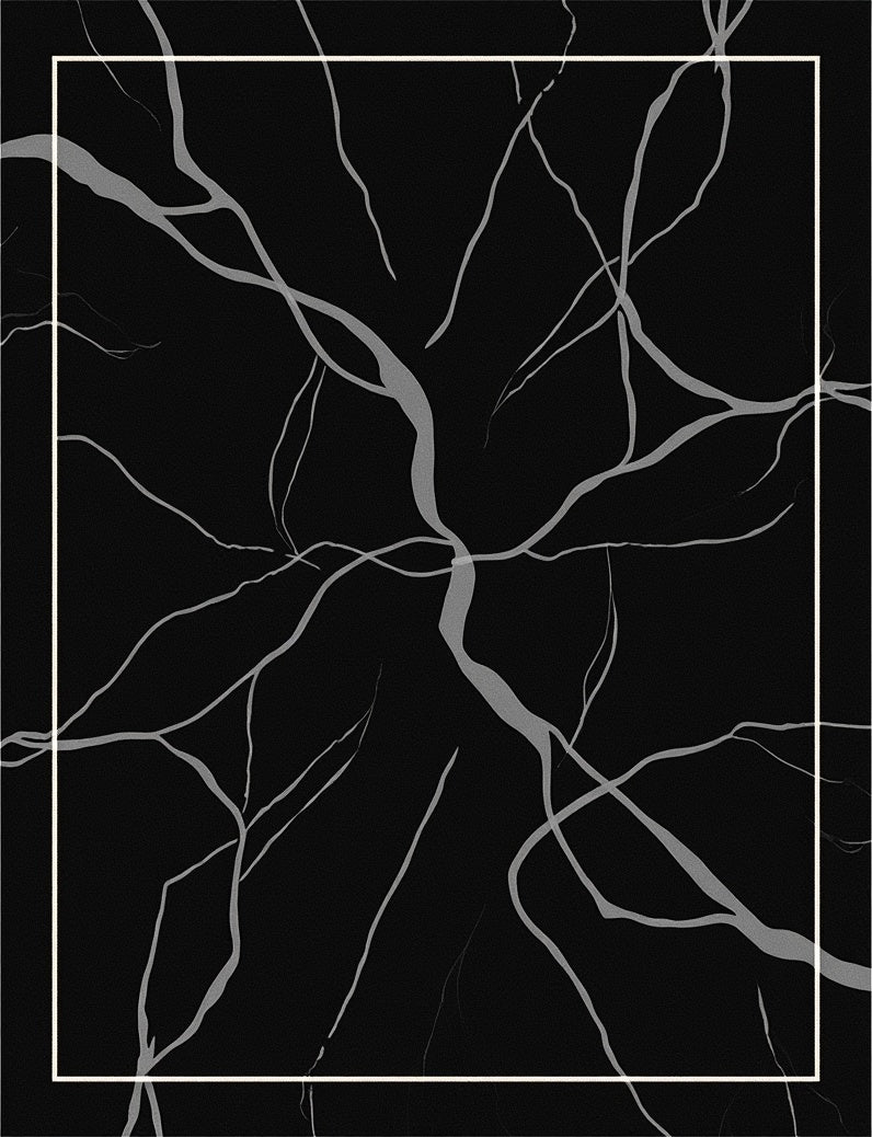 Black 4 Symmetrical Abstract Veins Rug
