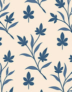 Classic Blue Botanical Branch Pattern Rug