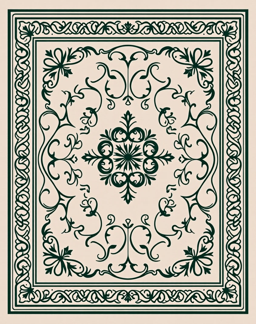 Ornate Floral Scrollwork Pattern Rug