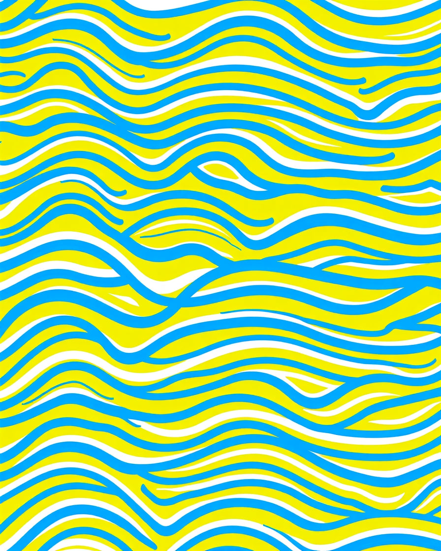 Yellow Blue White Wavy Lines Pattern Rug