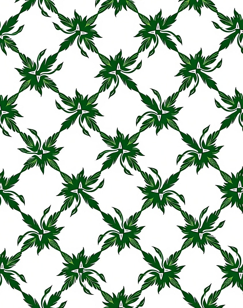 Green Leaf Lattice Pattern Rug