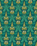 Art Nouveau Royal Fleur-de-Lis Green Gold Pattern Rug