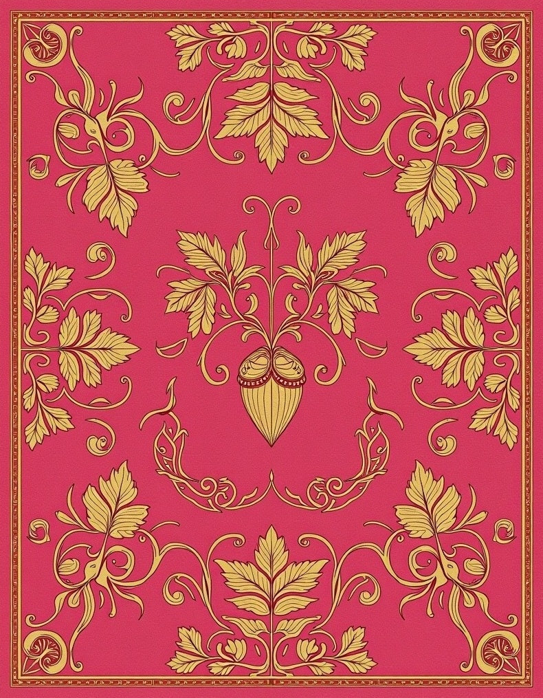 Ornate Floral Vines Pink Yellow Rug