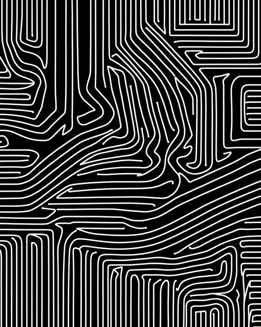 Abstract White Lines On Black Pattern Rug