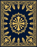 Royal Blue Gold Traditional Floral Design Rug