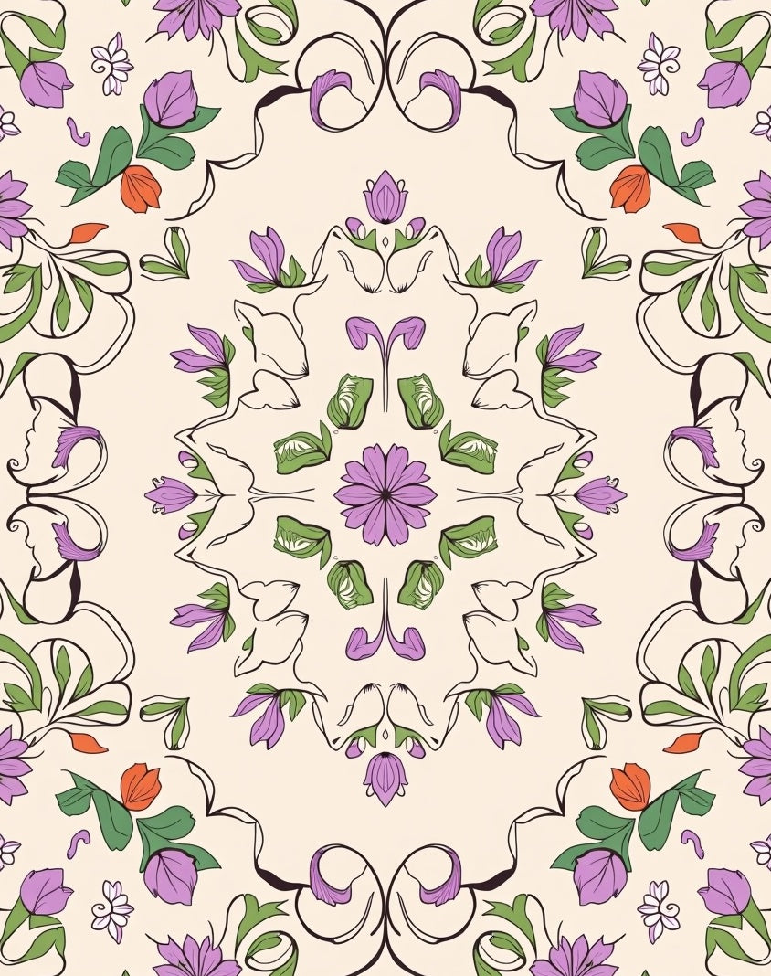 Floral Medallion Pattern With Purple Accents Rug