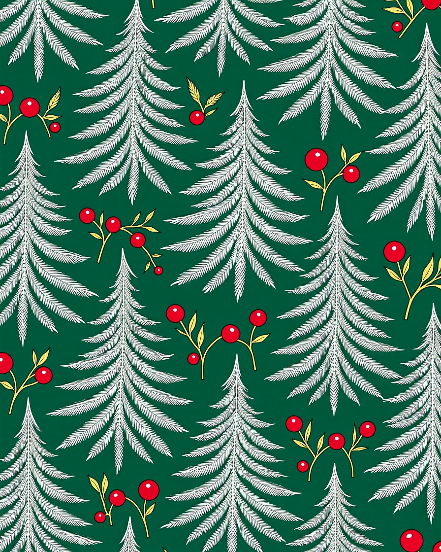 White Evergreen Forest Red Berry Rug