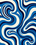Abstract Blue Wave Pattern Rug