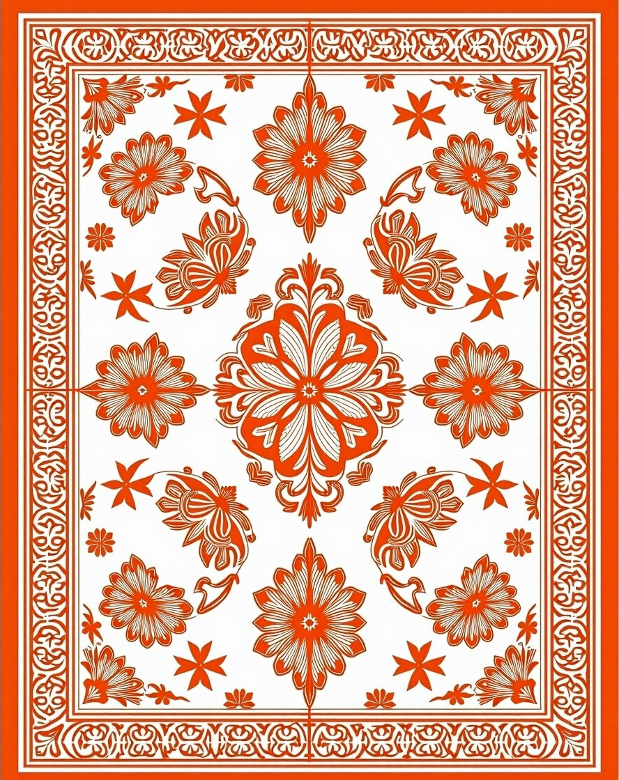 Orange Floral Symmetry Pattern Rug