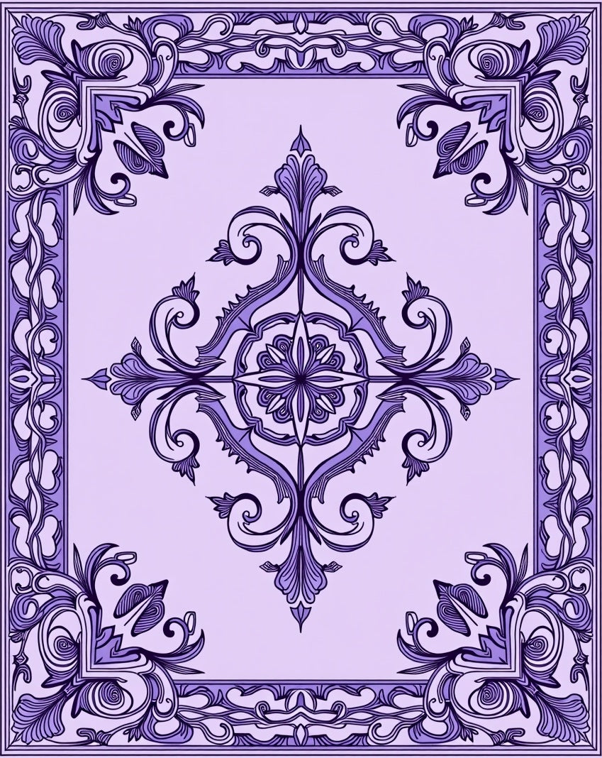 Ornate Lavender Lilac Floral Pattern Rug