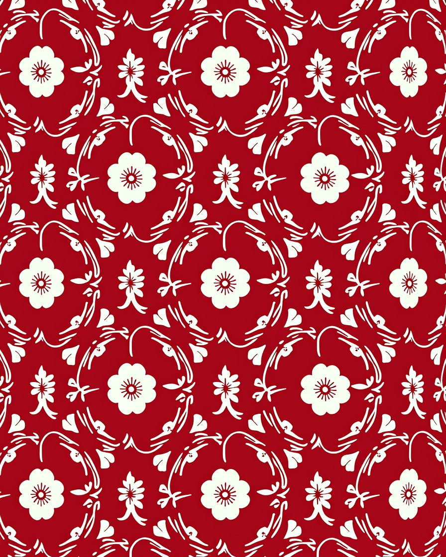 Classic Floral Swirl Red Pattern Rug