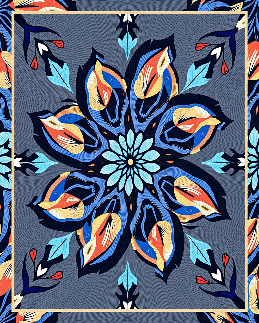 Vibrant Floral Mandala Art Rug
