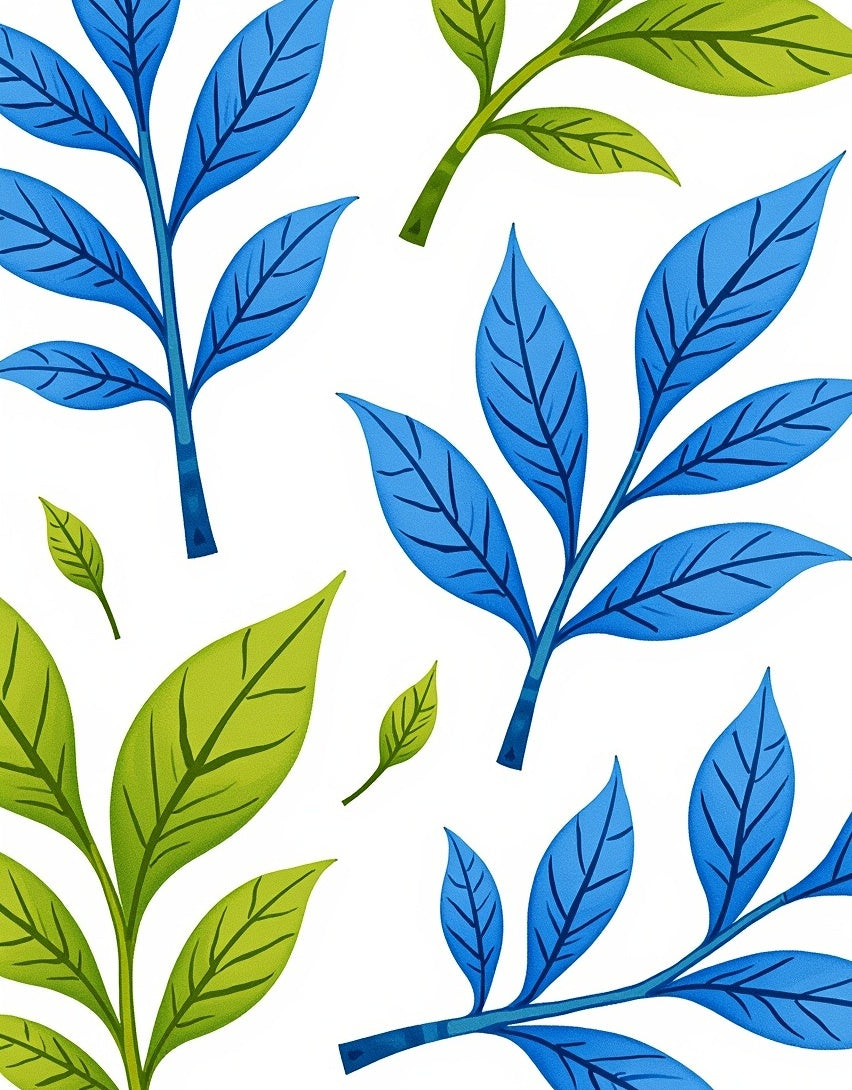 Delicate Blue Green Leaf Pattern Rug