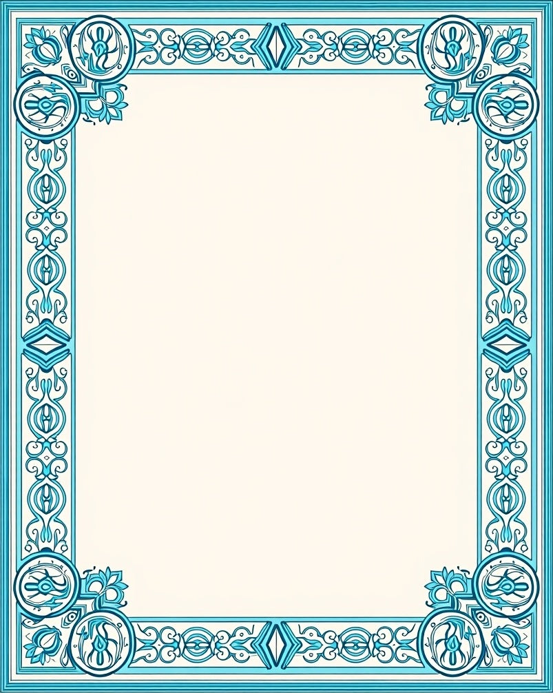 Oceanic Blue Antique Floral Border Rug