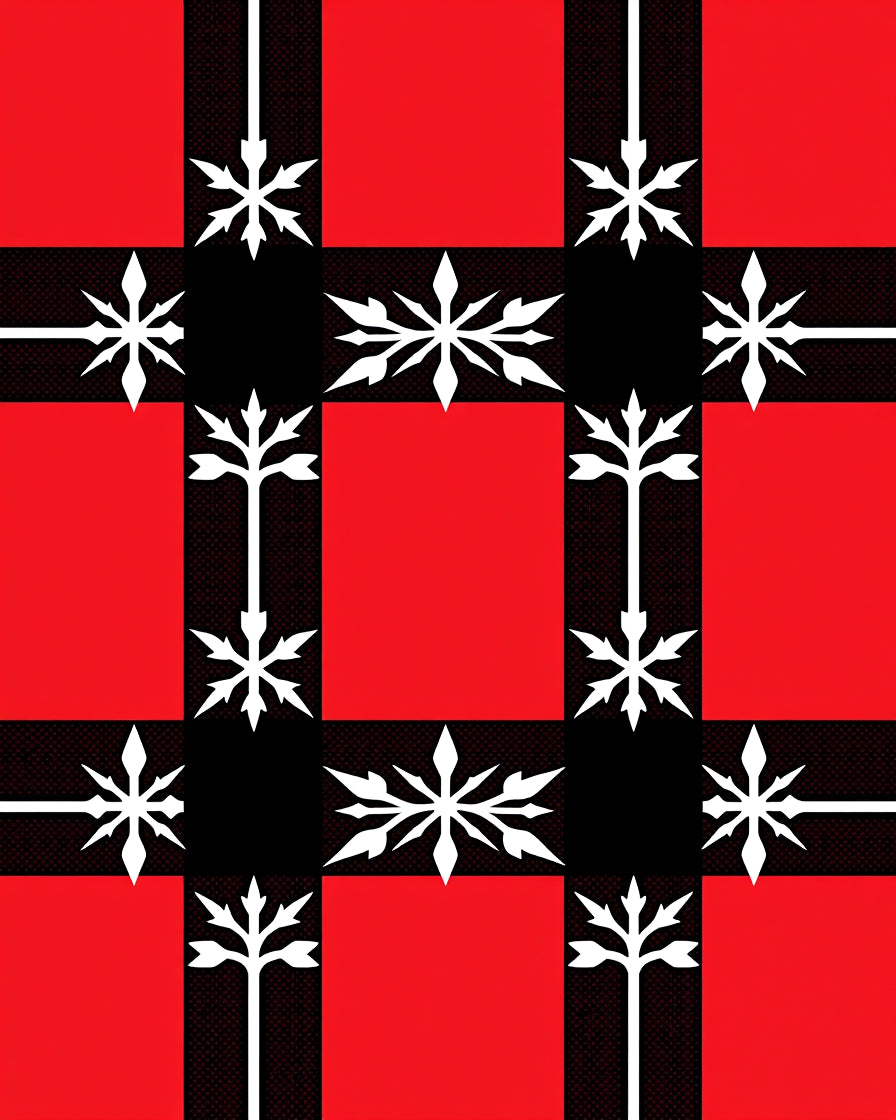 Red Black White Geometric Star Tree Rug