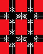 Red Black White Geometric Star Tree Rug