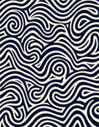 Navy Cream Swirling Waves Rug