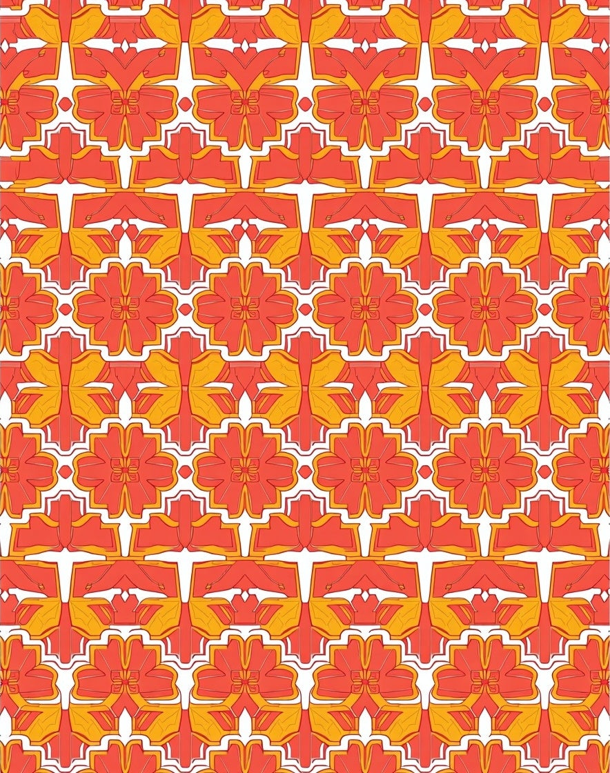 Orange Yellow Floral Geometric Pattern Rug