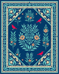 Deep Blue Floral Bird Tapestry Design Rug
