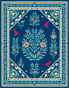 Deep Blue Floral Bird Tapestry Design Rug