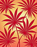 Bold Red Tropical Leaf Pattern Rug