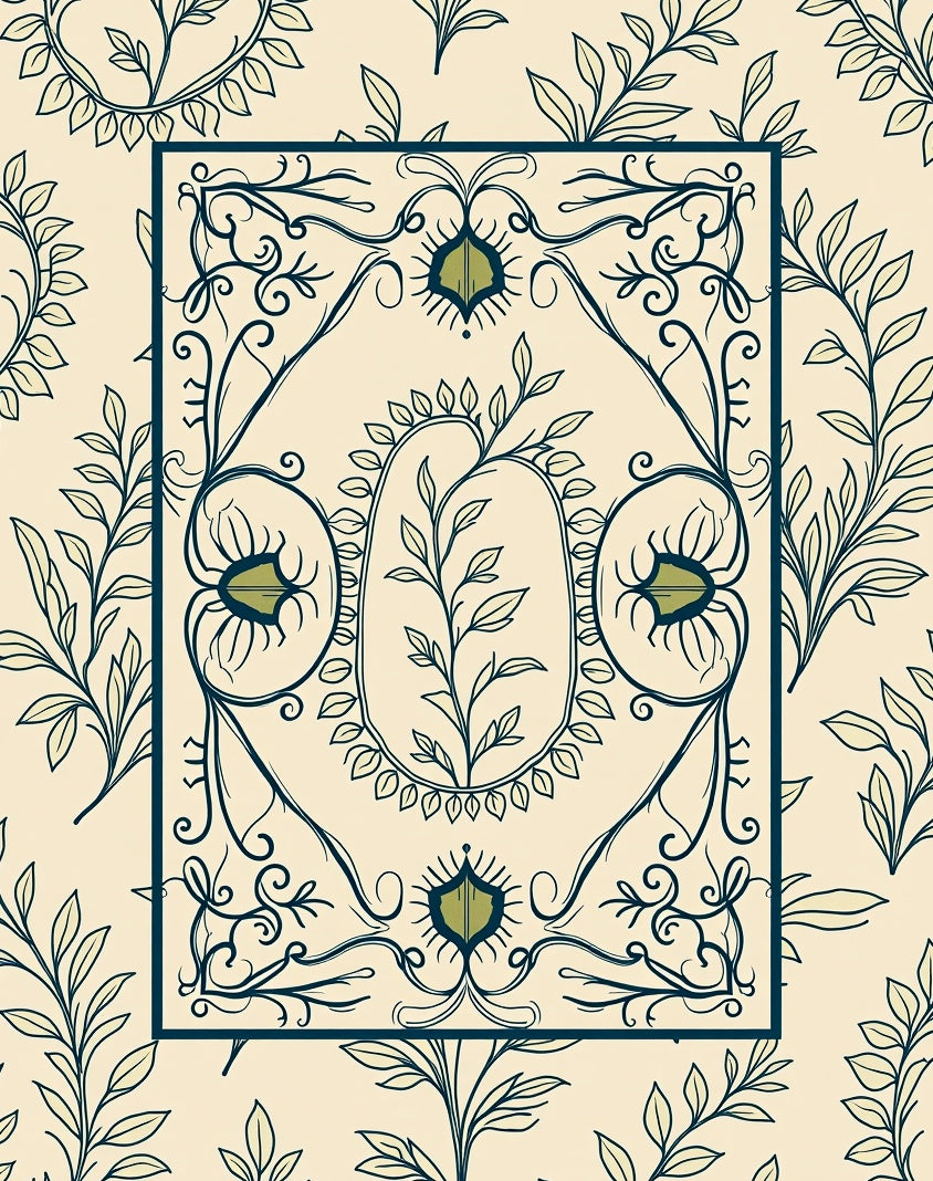 Creme Botanical Scroll Frame Rug