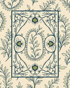 Creme Botanical Scroll Frame Rug