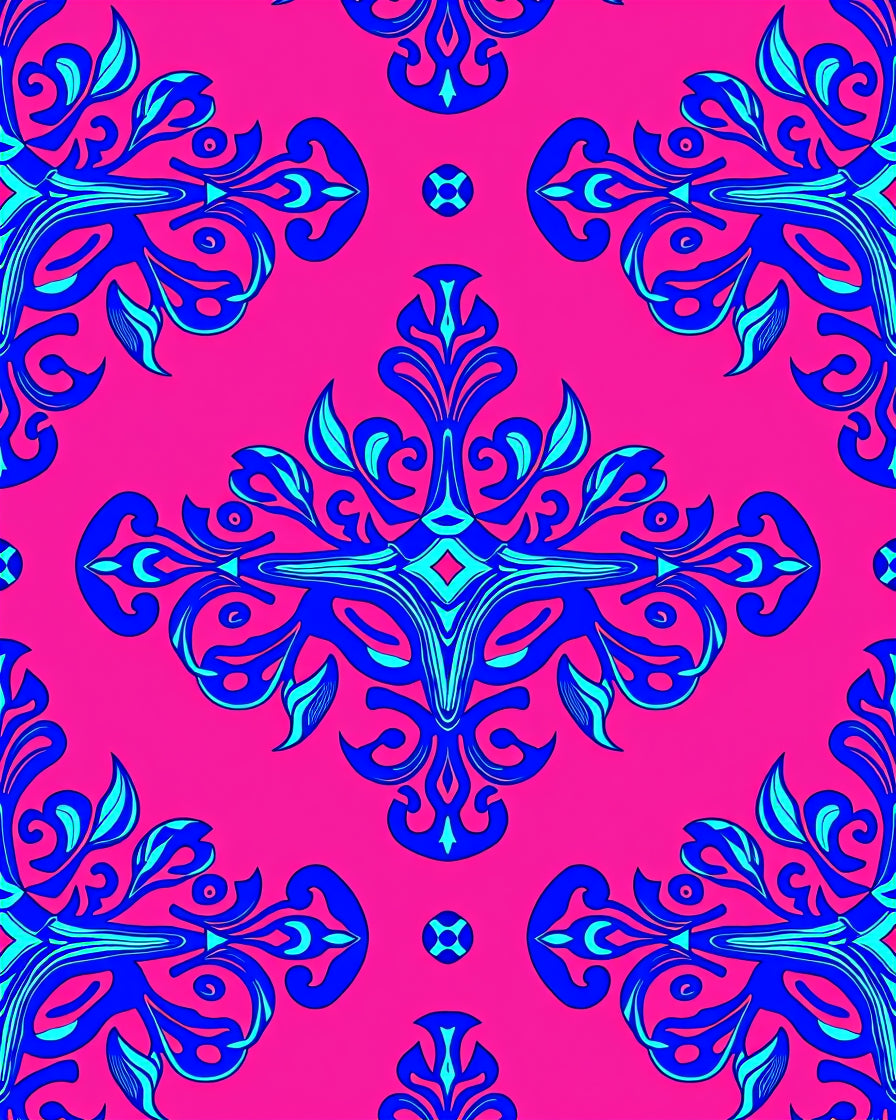 Vivid Blue Floral Arabesque Pattern Rug